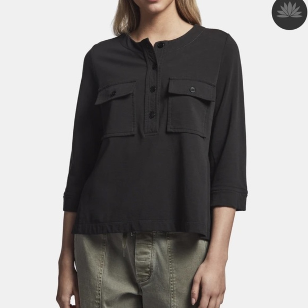 James Perse 2 Top Fresca Cotton 70’s Black Utility Top Button Front Shirt